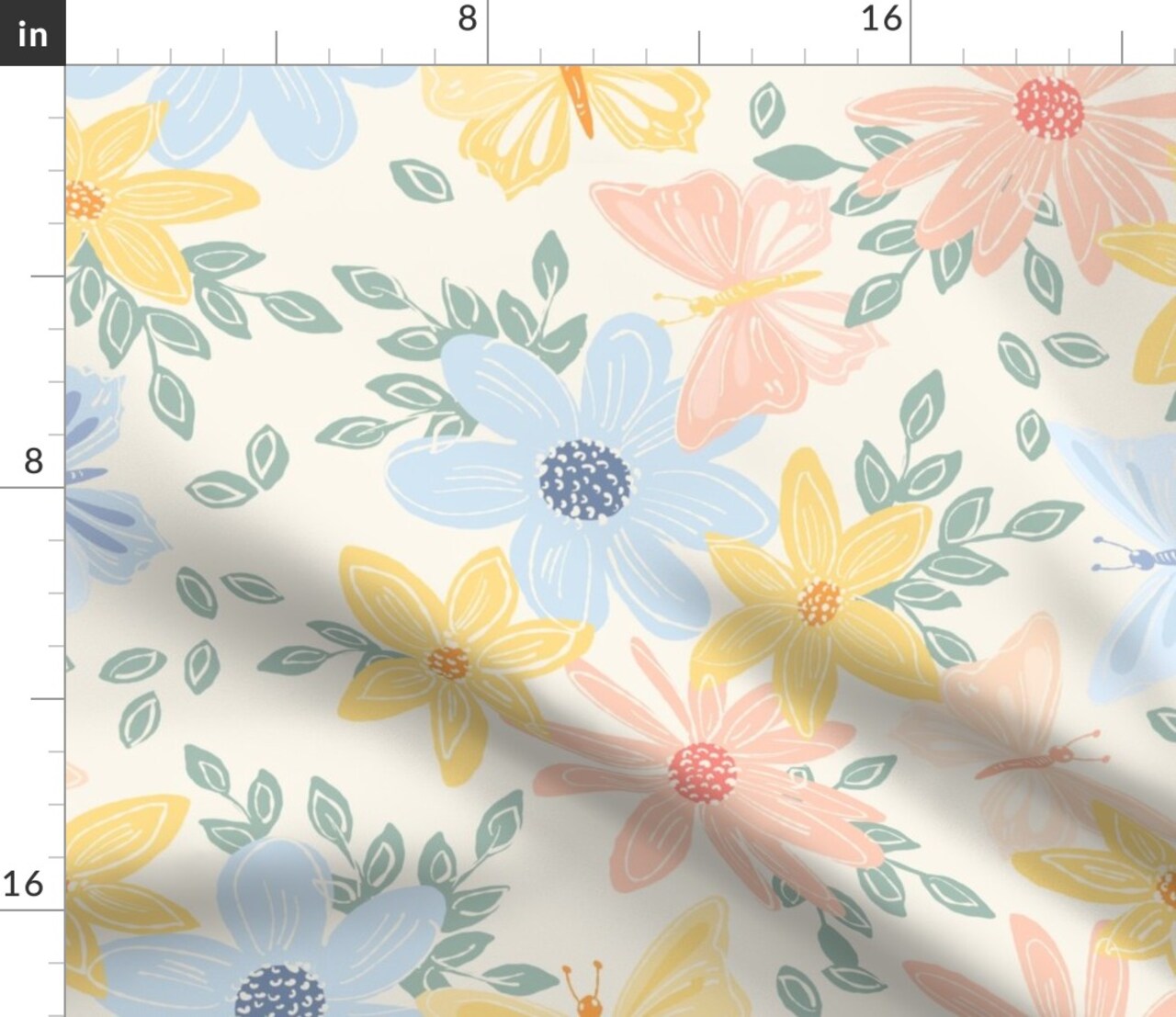Floral Butterflies Large Custom Printed Fabric by Spoonflower Various Fabrics by the Yard or Fat Quarter 14702693